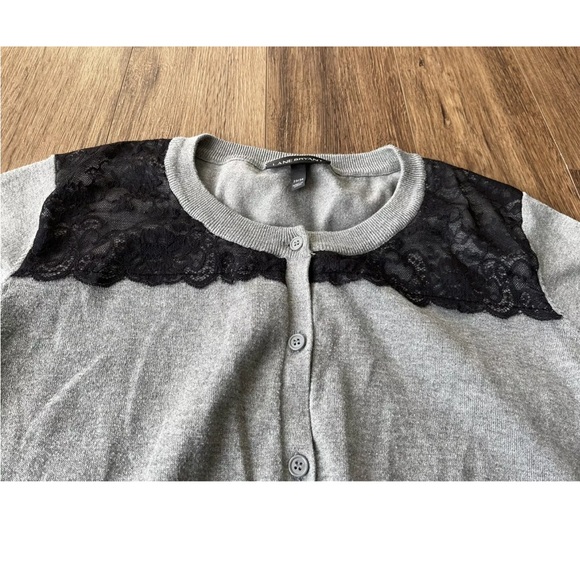 Lane Bryant Gray Button Cardigan Sweater Size 22/24, Black Lace Accent - Picture 3 of 8